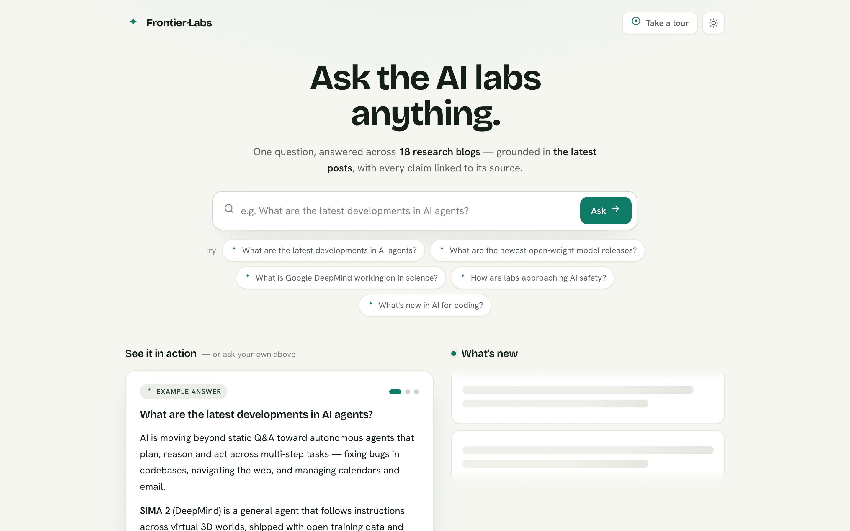 Frontier Labs — live product screenshot
